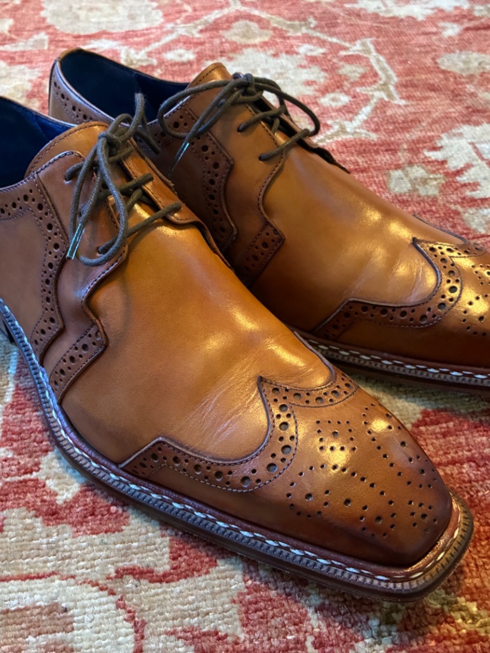 Emilio Franco Cognac Brogue Leather Derby Shoes